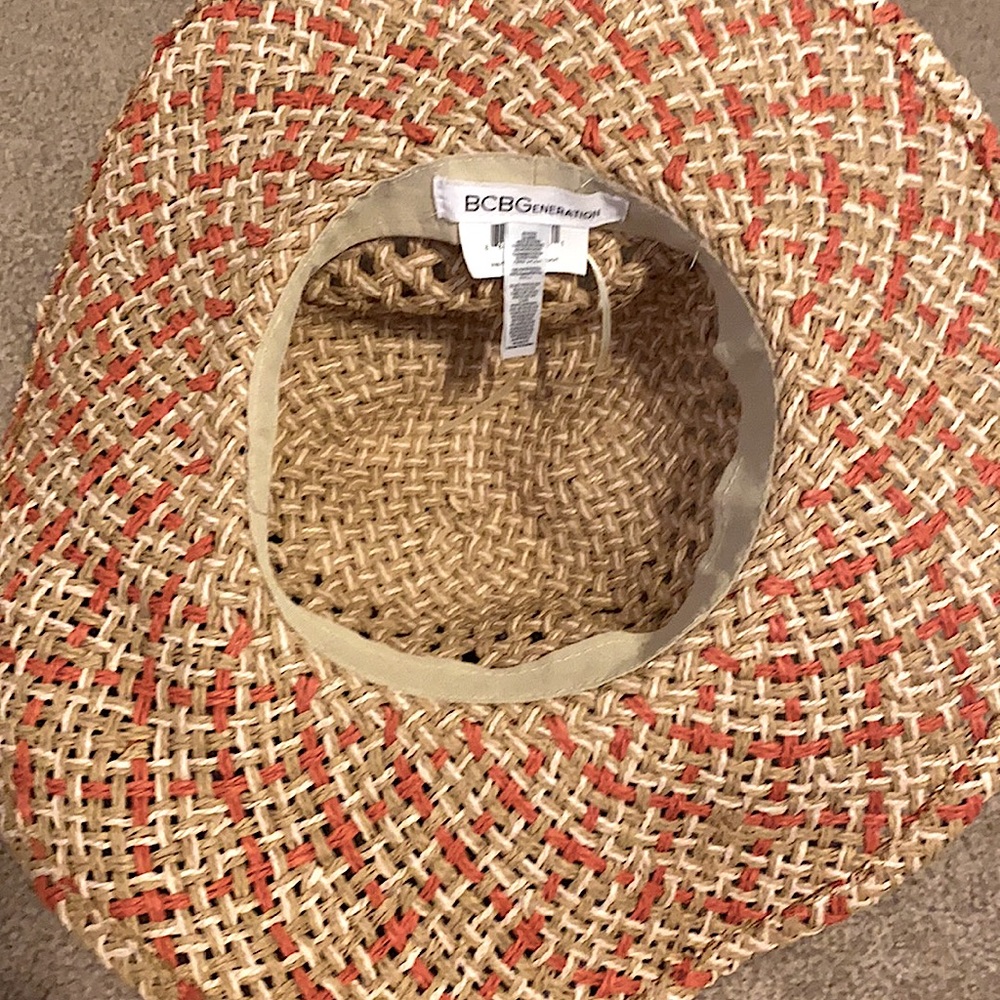 BCBGeneration Coral Wheat Straw Hat Open-Weave Floppy Sun Hat Dainty Adjustable - Picture 7 of 8